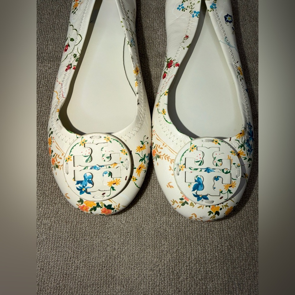 Tory Burch Women's Floral Flats - White Multicolor - Picture 2 of 9